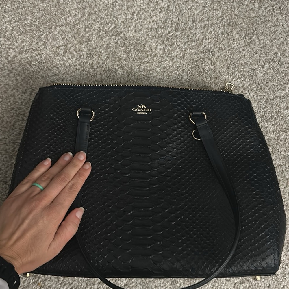 Coach Black Shoulder Bag with Textured Surface and Silver Hardware